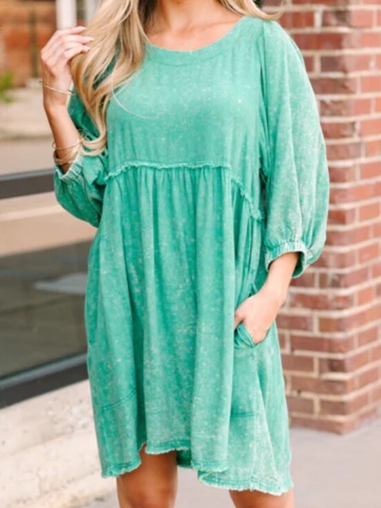 Umgee Dresses & Skirts - NWT Umgee Taking It Easy Babydoll Dress Green Acid Wash Large Mini